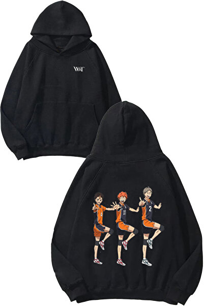 THEWERT Anime Haikyu Printed Design Backpack Black Hooded Sweatshirt