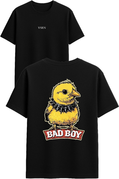 VSRN Tricou oversize negru cu imprimeu Bad boy Design