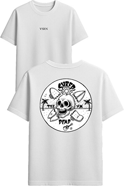 VSRN Tricou supradimensionat alb cu imprimeu Shred dead Design