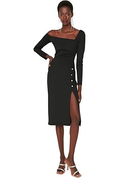 OEM Fitted midi dress with slit on the leg, size 38,