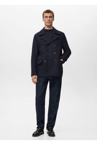 MANGO Man Kruvaze kısa yün palto