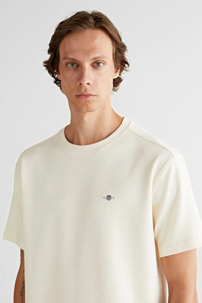 Gant Men's Cream Jacquard C-Neck T-Shirt