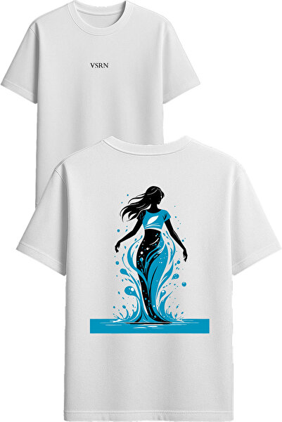 VSRN Tricou supradimensionat alb cu imprimeu Mermaid Design