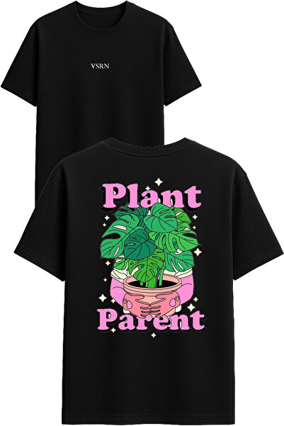 VSRN Tricou oversize negru cu imprimeu Plant Design
