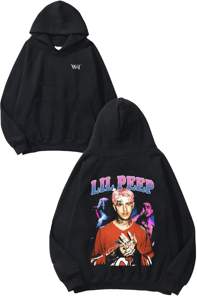 THEWERT Lil Peep Tasarım Sırt Baskılı Siyah Kapüşonlu Sweatshirt