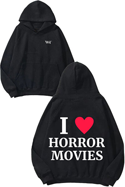THEWERT I Love Horror Movies Design Rucsac cu imprimeu Negru cu glugă Swea tr...