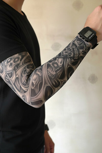 Lavmi Çift Kol Giyilebilir Dövme İskelet Desenler Tattoo Sleeve