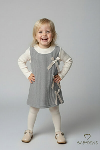 BABYDEN'S Kız Çocuk Fitilli Elbise %100 Pamuk,Uzun Kollu,Fiyonklu,Yumuşak Dokulu, Şık Günlük,Özel Gün Elbisesi