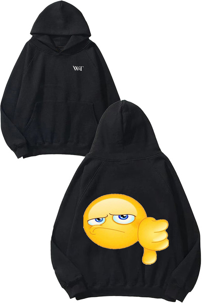 THEWERT سويت شيرت Dislike Emoji Meme Design Back مطبوع أسود بغطاء رأس