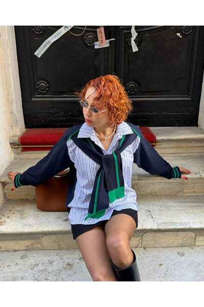 Bak'ap Преміум дизайн шарф-хустка з аксесуарами, смугаста трикотажна сорочка