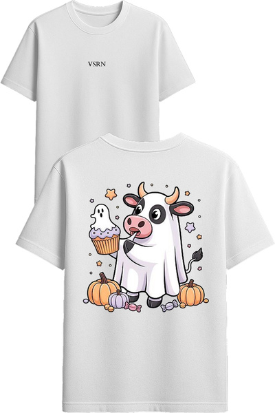 VSRN Tricou oversize alb cu imprimeu Ghost Cow Design