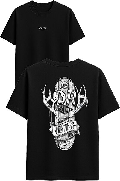 VSRN Tricou negru oversize cu imprimeu Work in Design