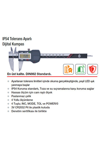 Werka فرجار رقمي قابل للتعديل بدرجة تحمل IP54 مقاس 200 مم