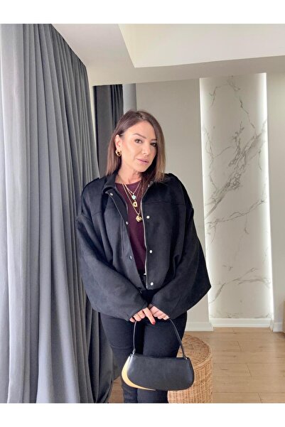 X-Young supradimensionat Jachetă Bomber din piele intoarsa NEGRA