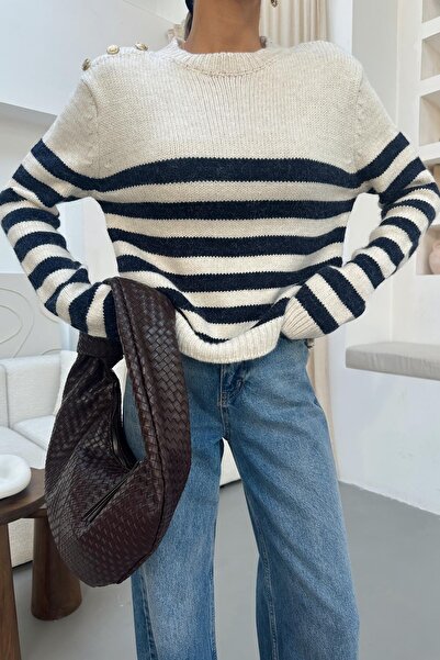 mylove Shoulder Button Detailed Sweater Navy Blue