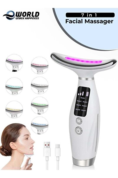Eworld Neck & Face Massager - 7-Color LED, Heat 45±5°C, Microcurrent & Sonic ...
