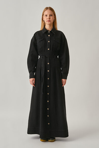 ZÜLAYS Korse Bel Denim Elbise Siyah