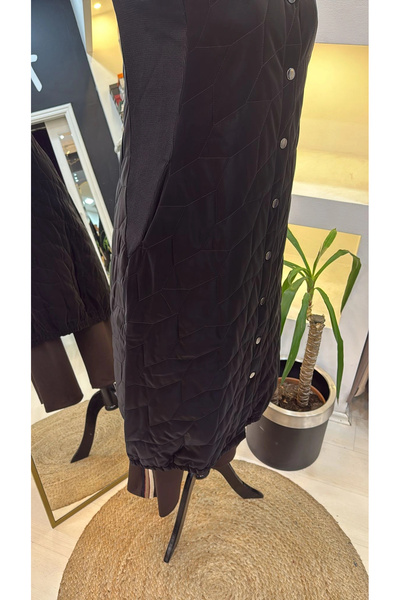 Invee Knitwear Detailed Snap Fastener Patent Leather Vest 7181 Black