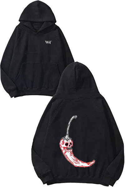 THEWERT سترة بتصميم الفلفل الحار مطبوع سوداء بغطاء رأس