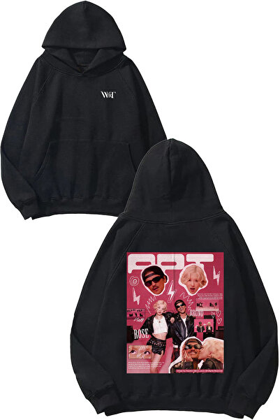 THEWERT Bruno Mars and Rose Design Back Printed Black Hooded Sweatshirt