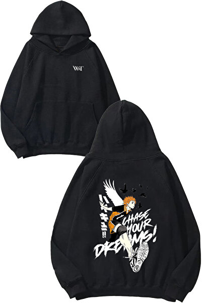 THEWERT Anime Haikyu Design Back Printed Black Hooded Sweatshirt
