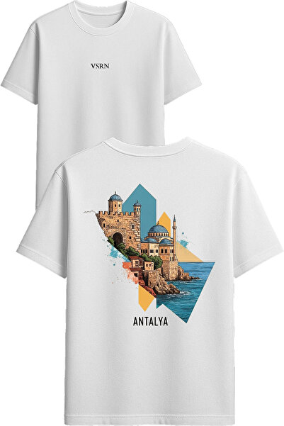 VSRN تي شيرت أنتاليا ديزاين مطبوع أبيض قصة فضفاضة