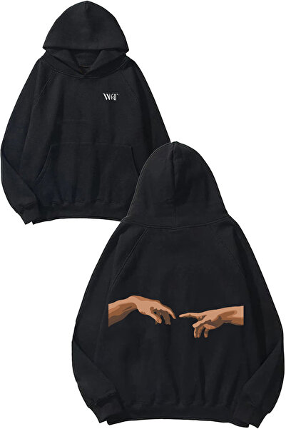 THEWERT سترة إلر ديزاين مطبوع سوداء بغطاء رأس