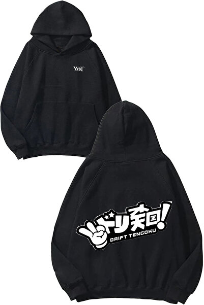 THEWERT Drift Tengoku Design Spate cu imprimeu Negru cu glugă Swea tricou