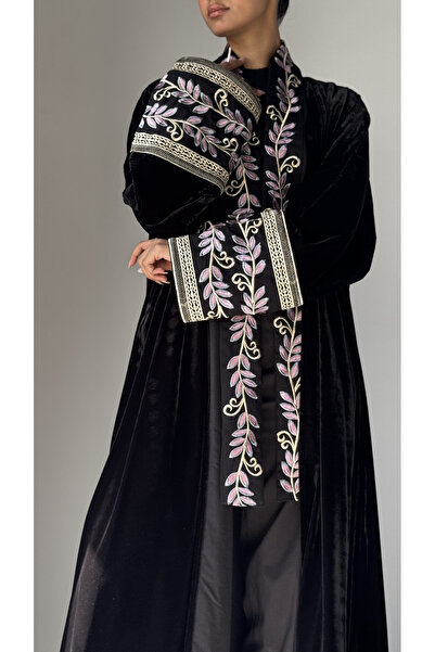AYA - MWT630 - Velvet abaya with embroidered sleeves