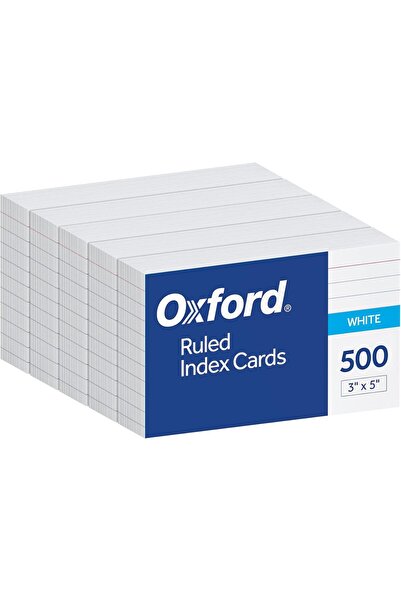 Oxford Index Cards, 500 Pack (5×100), 3×5 in (7.62×12.7 cm), Lined Front, Blank Back, White (Mode