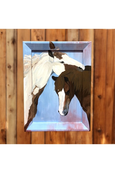 Sevgiyle Baş Başa Atlar - El Boyaması Ahşap Tablo (40x30 cm)