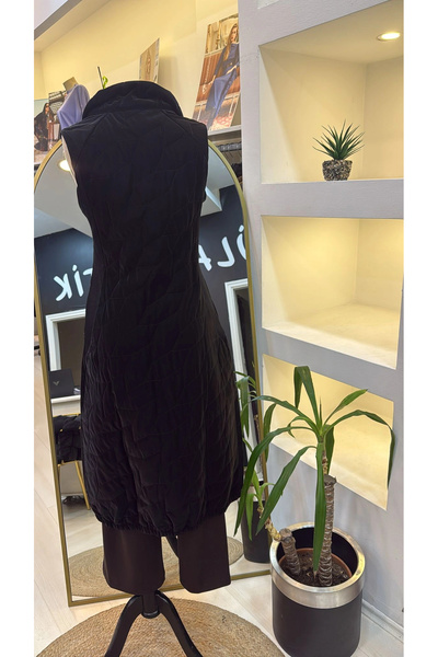 Invee Knitwear Detailed Snap Fastener Patent Leather Vest 7181 Black