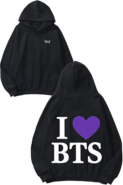 THEWERT I Love BTS Design Rucsac cu imprimeu Negru cu glugă Swea tricou