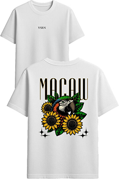 VSRN تي شيرت ماكاو ديزاين مطبوع أبيض قصة فضفاضة