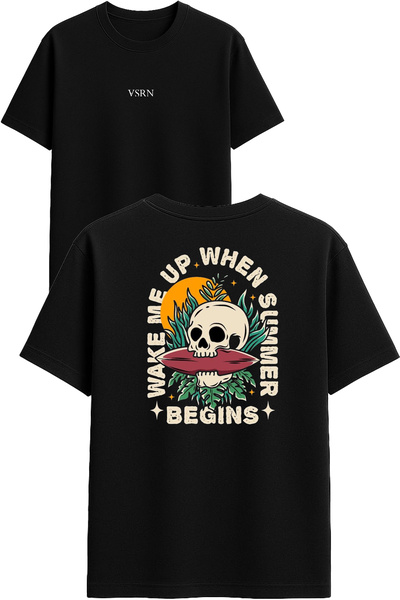 VSRN Tricou oversize negru cu imprimeu Wake me up Design