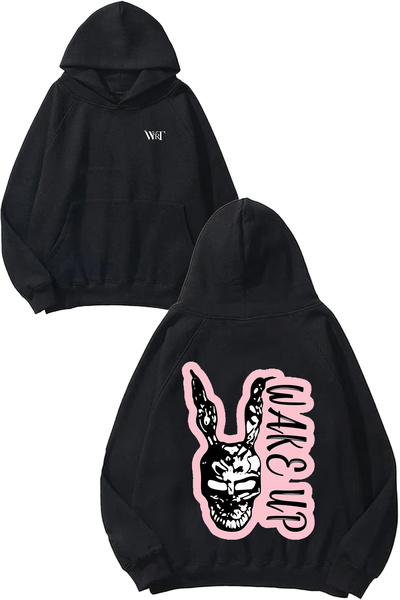 THEWERT Donnie Darko Wake Up Sticker Design Spate cu imprimeu Negru cu glugă ...