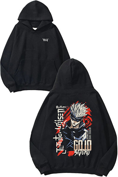 THEWERT Jujutsu Kaisen Gojo Design Backpack Printed Black Hooded Sweatshirt