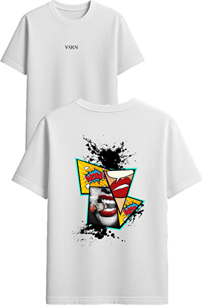VSRN Tricou supradimensionat alb cu imprimeu Wow wow Design
