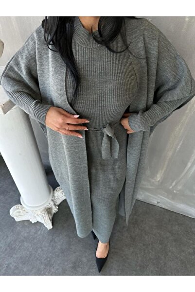 GİYSİ DÜNYASI 57 Triko Fabric Vest Long Sleeve Dress 2 Piece Set