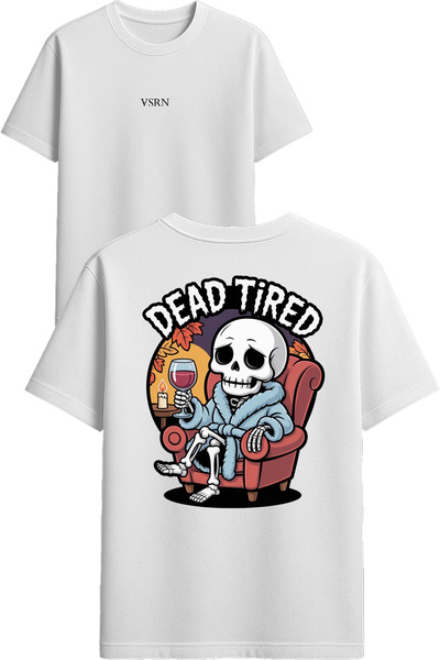 VSRN Μπλουζάκι  "Dead tired " με στάμπα σχεδίου, λευκό, oversized