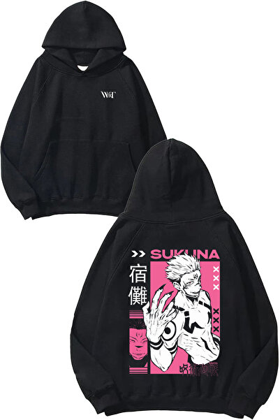 THEWERT Jujutsu Kaisen Sukuna Design Back Printed Black Hooded Sweatshirt