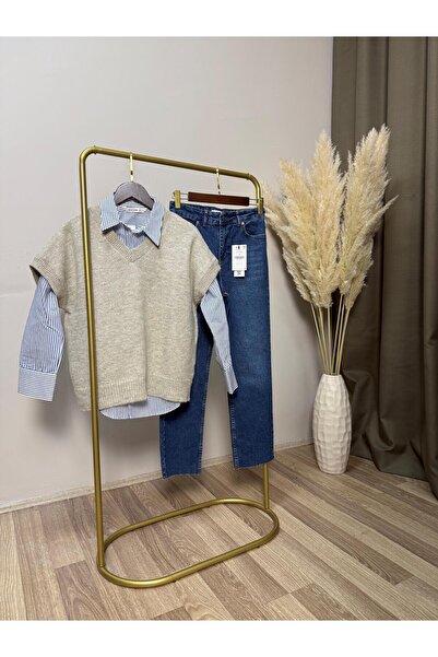 Vizon Collection V Yaka Bej Süveter