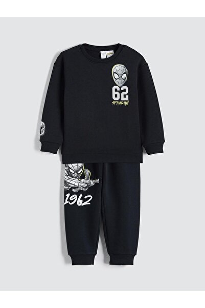 LC Waikiki Lcw Kids Black Spider-Man Printed Boy's Sweatshirt and Sweatpants