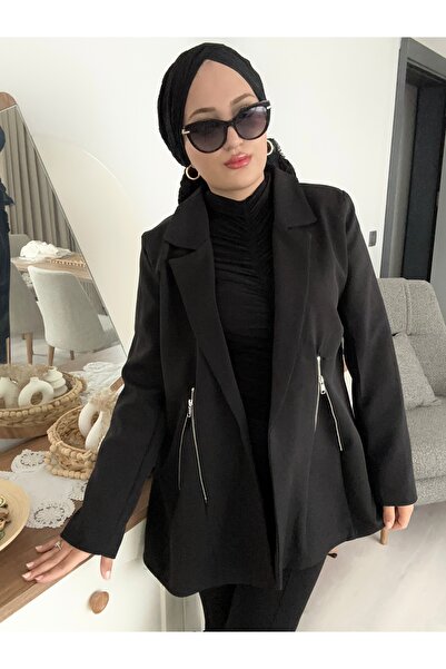 Asil Yandan iki fermuarlı blazer ceket siyah