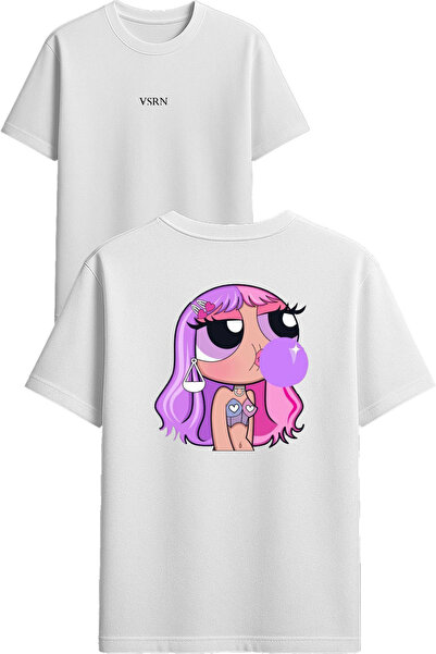 VSRN Gummy Girl Design Printed White Oversized t Shirt