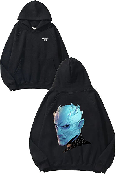 THEWERT Blue Monster Design Back Printed Black Hooded Sweatshirt