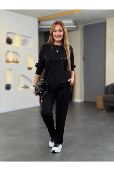 Meleners Women's Pearl Detail Modal Fabric Double Set