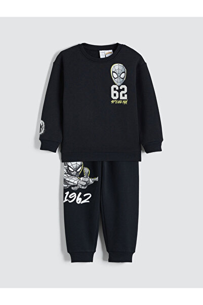 LC Waikiki Lcw Kids Black Spider-Man Printed Boy's Sweatshirt and Sweatpants