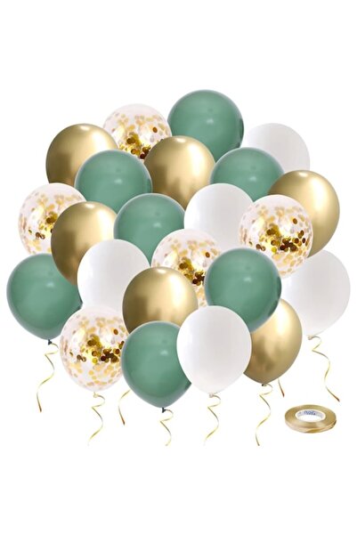 DELPI Set of 80 Latex Balloons for Party Decoration - Green, Gold, White, Confetti
