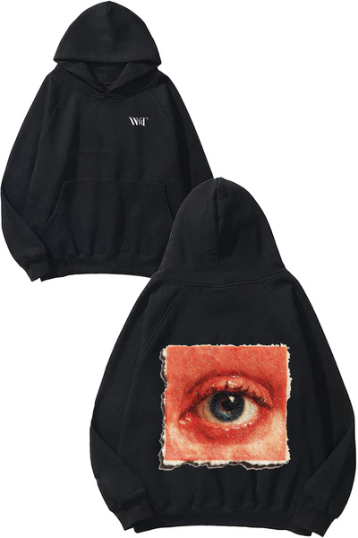 THEWERT Eye Aesthetic Design Back Printed Black Hooded Sweatshirt